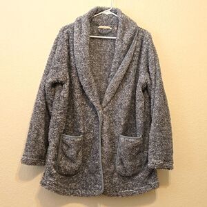 Soft Surroundings Gray Faux Fur Plush House Coat One Button Lounge Cardi…